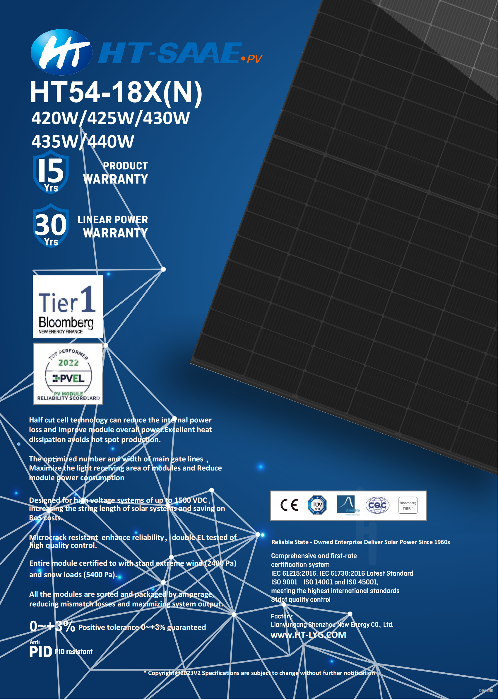 HT54-18X(N)-435W Mono Solar Panel